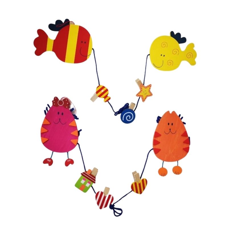 SourceDirect – Colourful Wooden Memo Clips – Little Cats and Fish