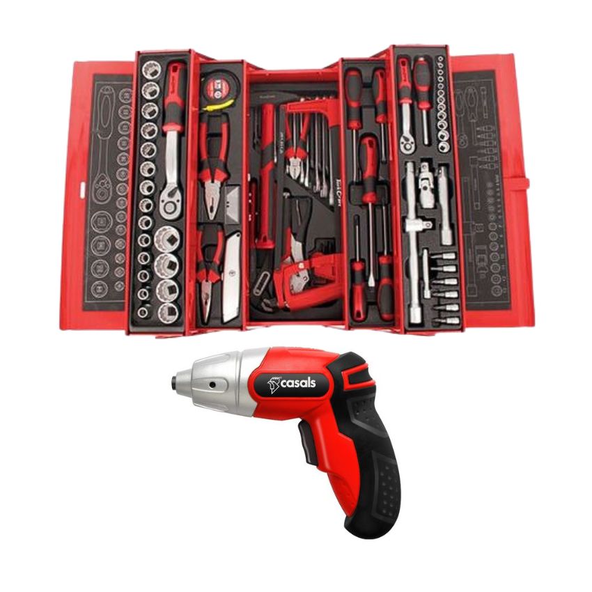 Tork Craft – 88 Piece Tradesman Tool Box & Cordless Screwdriver 10 Pce Set
