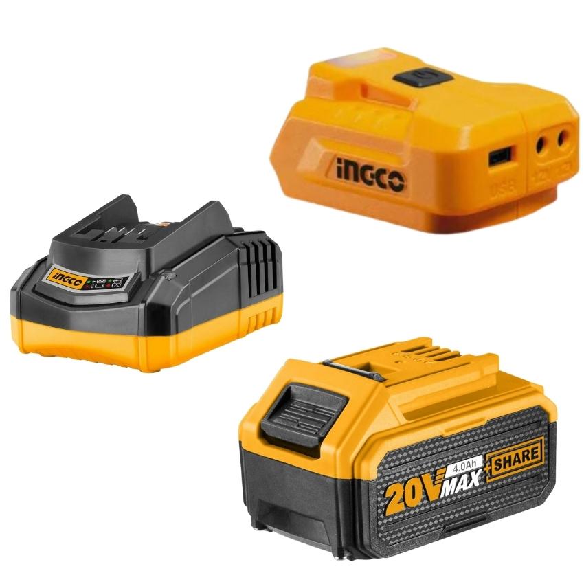Ingco – USB – A Charger 20V PS+ with 4.0Ah Battery and Charger
