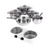 Xcalibur – Stainless Steel Cookware Set – 9 Piece with Hotplate – White Xcalibur – Stainless Steel Cookware Set – 9 Piece with Hotplate – White