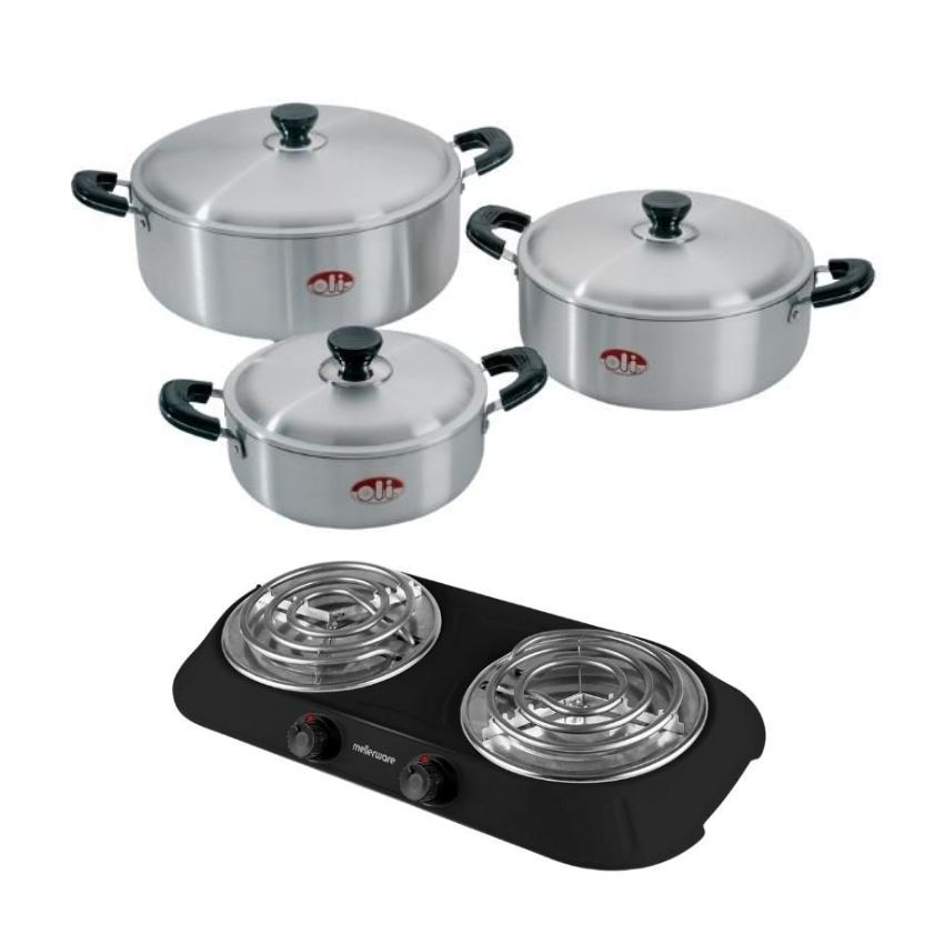 Oli – Hippo Casserole Pot Set – 6 Piece with Hotplate – Black