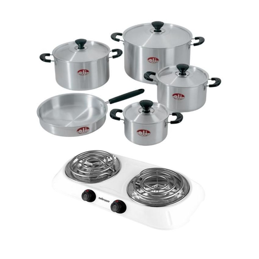 Oli – Impala Casserole Pot Set – 9 Piece with Hotplate – White