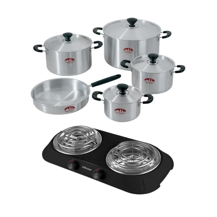 Oli – Impala Casserole Pot Set – 9 Piece with Hotplate – Black