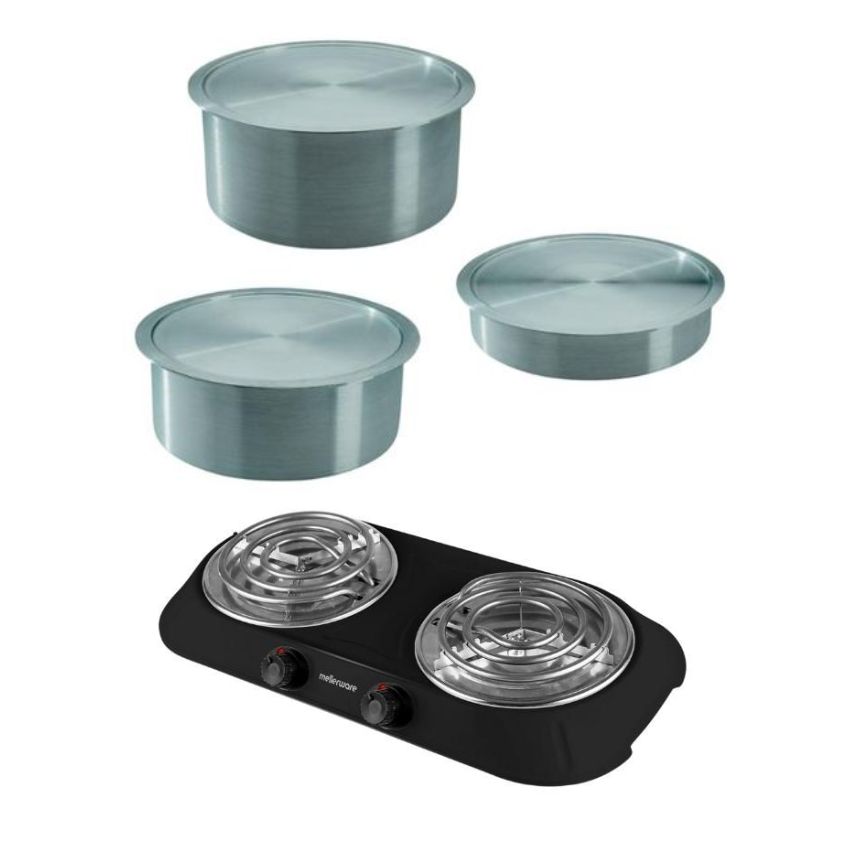 Oli – Heavy Duty Aluminium Lagan Pot Set – 6 Piece with Hotplate – Black