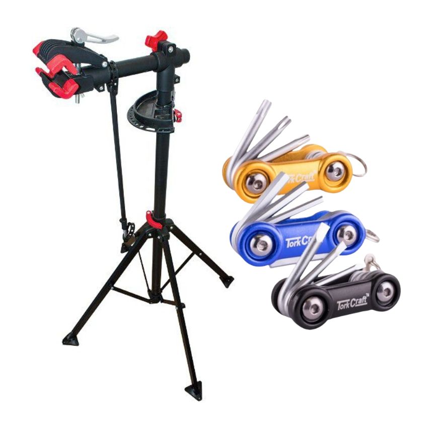 Tork Craft – Bicycle Repair Stand & 6in1 Aluminium Mini Folding Key 3Piece Set