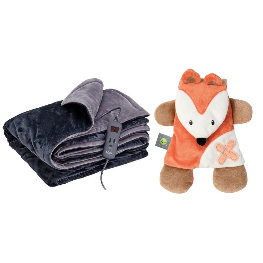 Solac – Kids Single Bed Electric Throw Over Blanket & Nattou & Gelpack-Fox