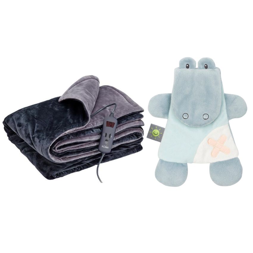 Solac -Kids Single Bed Electric Throw Over Blanket & Nattou & Gelpack -Croc