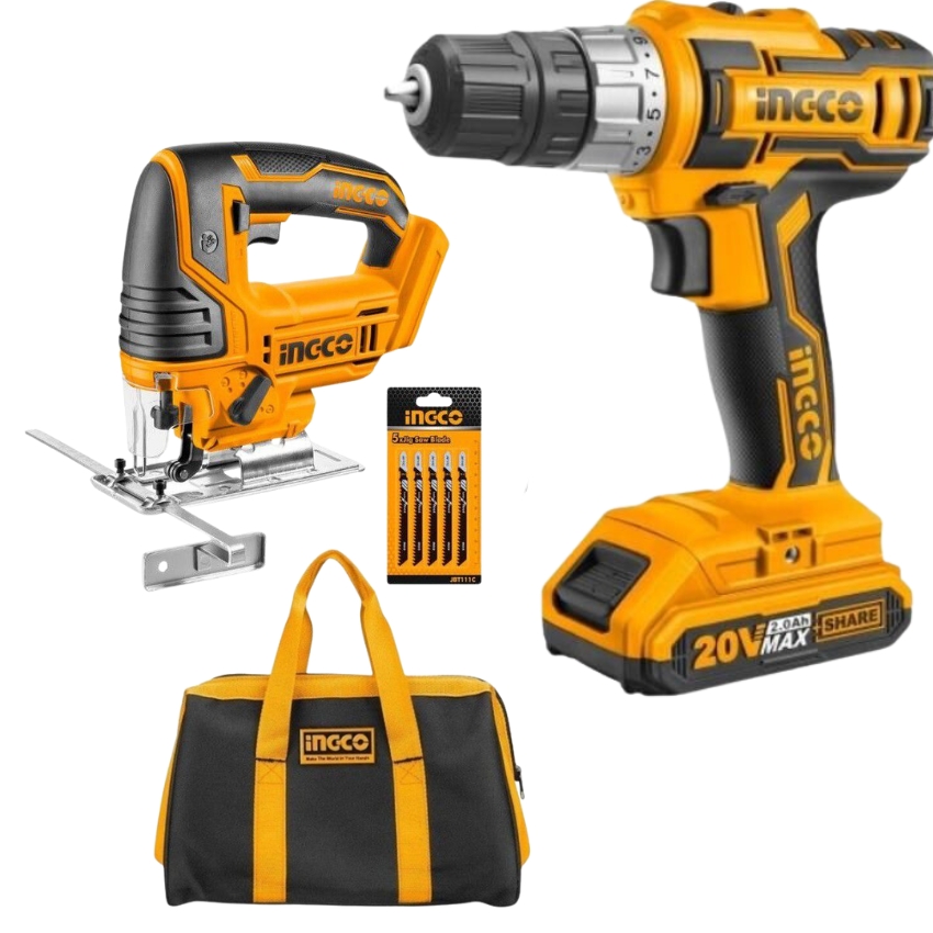 Ingco – Cordless Drill and Jigsaw Combo + Bag