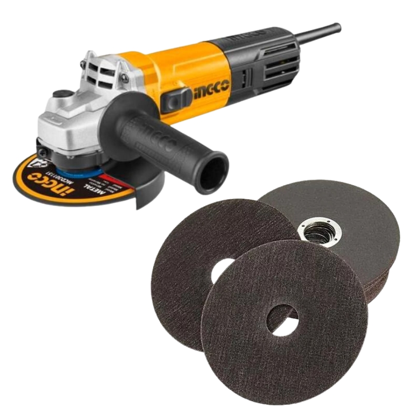 Ingco – Angle Grinder (750W) and Generic Cutting Discs x10