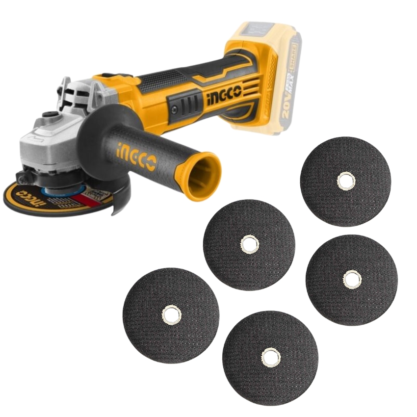 Ingco – Lithium-Ion Angle Grinder and Generic Cutting Discs x5