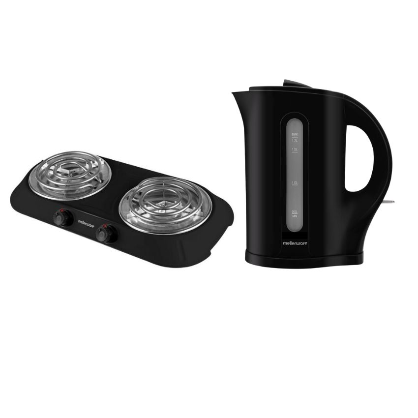 Mellerware – Double Spiral Hotplate & “Tugela” 1.7L Cordless Kettle – Black