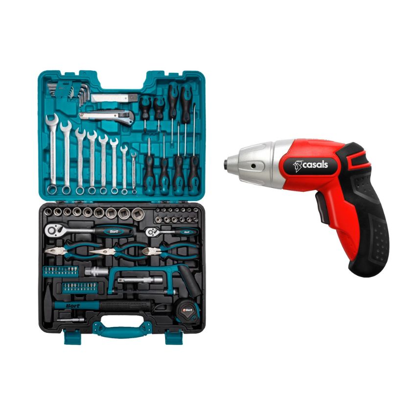 Bort – Mechanics DIY Hand Tool Set 90 Pce & 10 Pce Cordless Screwdriver