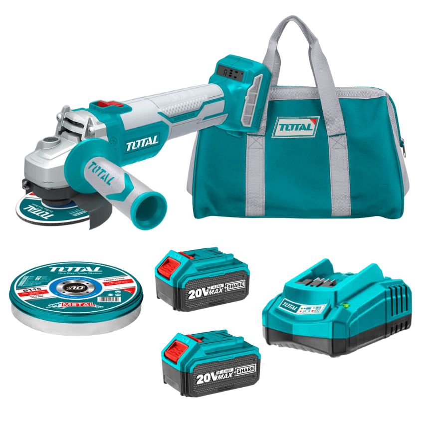 Total Tools -Lithium-Ion Cordless Angle Grinder, 4.0Amp Batteries & Charger