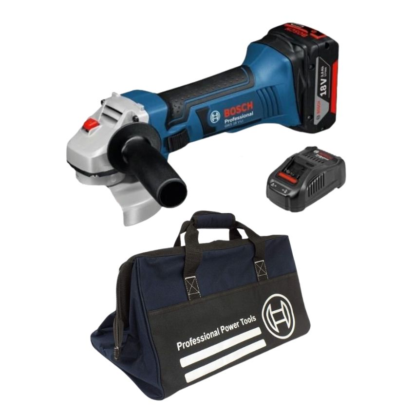 Bosch- Cordless Angle Grinder, 1×5.0Ah Batteries, 1xCharger & Bosch Bag