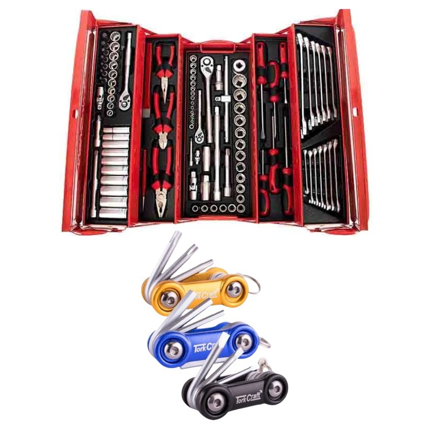 Tork Craft – 172Pc Mechanic Tool Box & Aluminium Mini Folding Key 3pc Set
