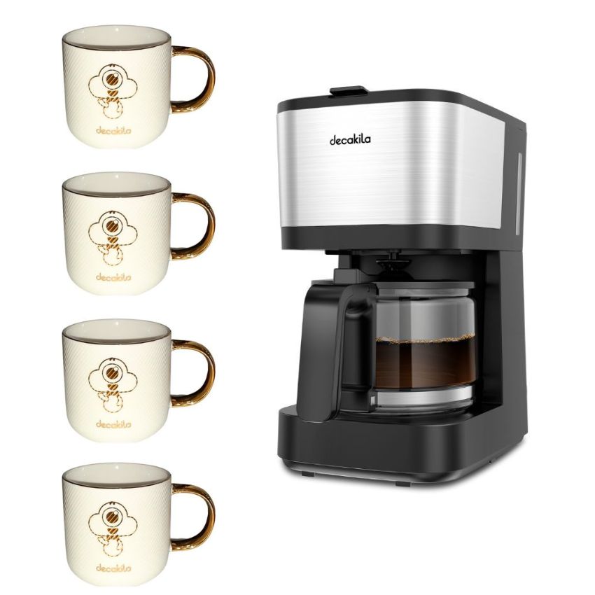Decakila – Drip Coffee Maker 1.25L – 750W & Ceramic Mugs 330ml – Pack of 4
