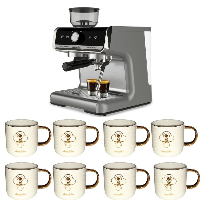 Decakila-Espresso Coffee Machine With Grinder- 2.8L & Mugs 330ml-Pack of 8