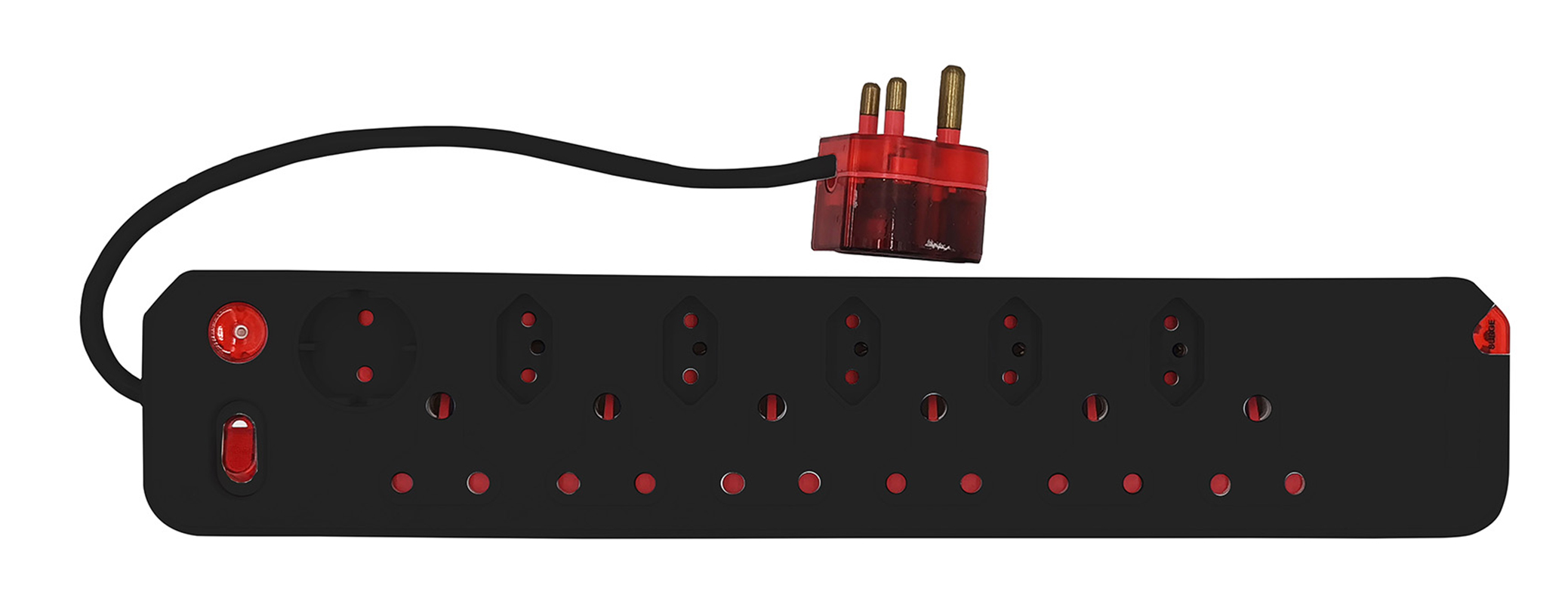Electricmate 12 Way Single Switch High Level Surge Multiplug Black