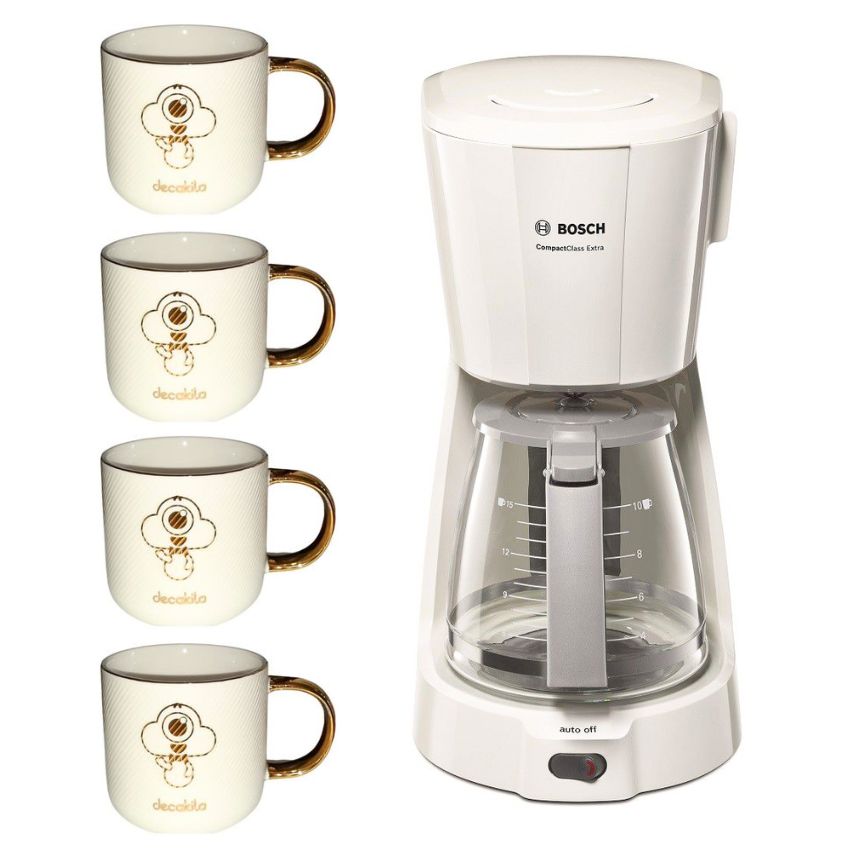 Bosch -1100W Compact Class Coffee Machine with Ceramic Mugs 330ml-Pack of 4