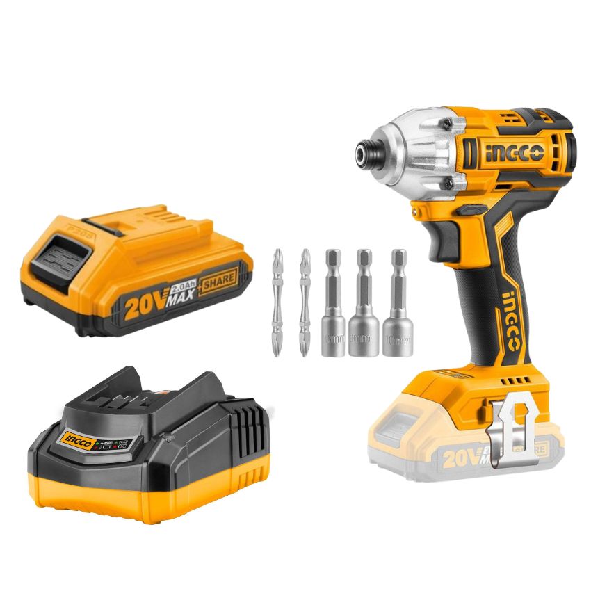 Ingco – Brushless Lithium-Ion Impact Driver Drill, Charger & 2.0AH Battery