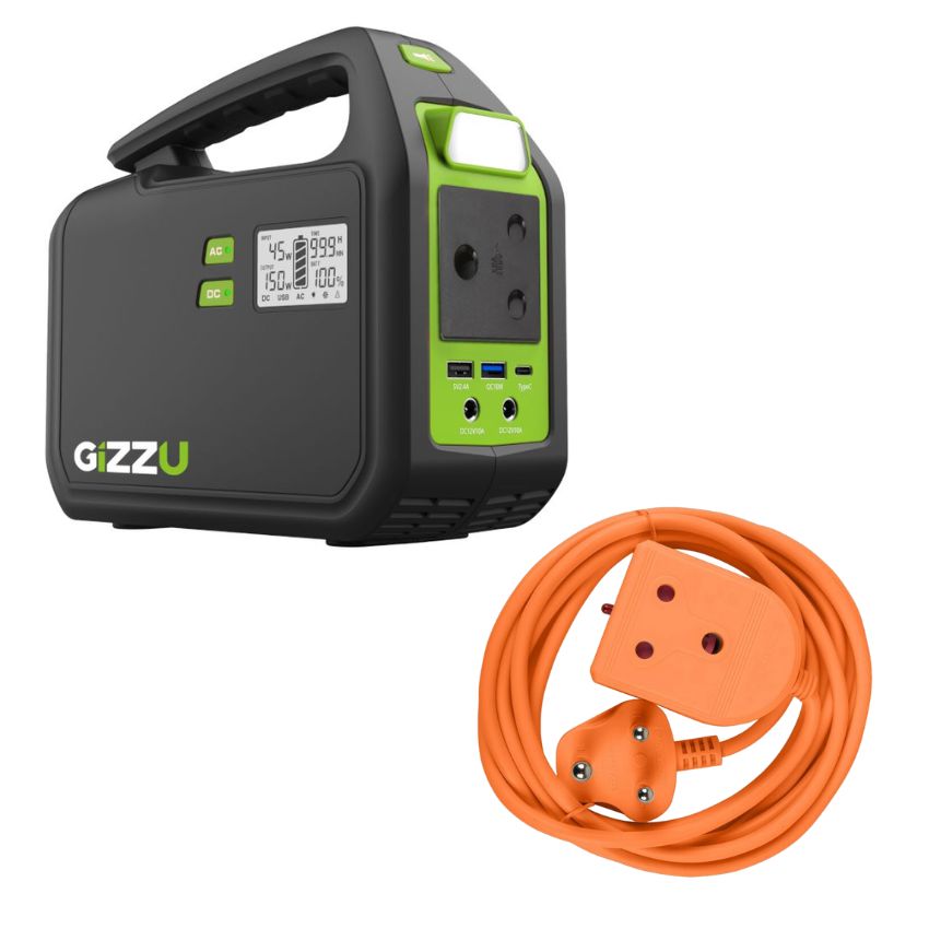 Gizzu – 242Wh Portable Power Station & 3m Heavy Duty Extension Lead(Orange)