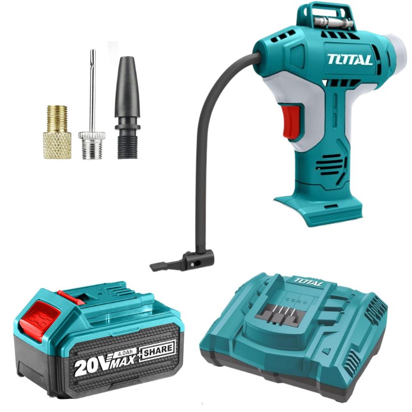 Total Tools – Cordless Auto Air Compressor 20V, 4.0Ah Battery & Charger