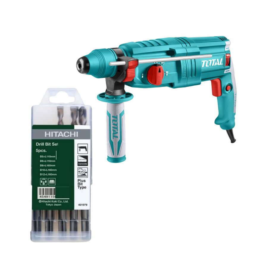 Total Tools – Rotary hammer 800W with 5 Piece Drill Bit Set