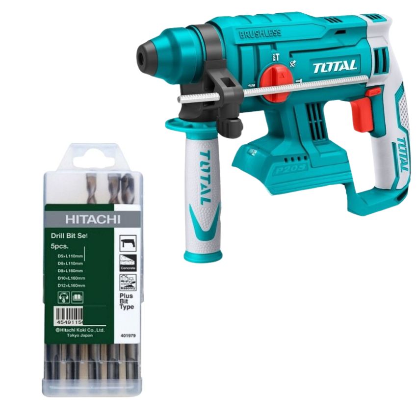 Total Tools – Brushless Rotary Hammer 20V & 5 Piece Drill Bit Set