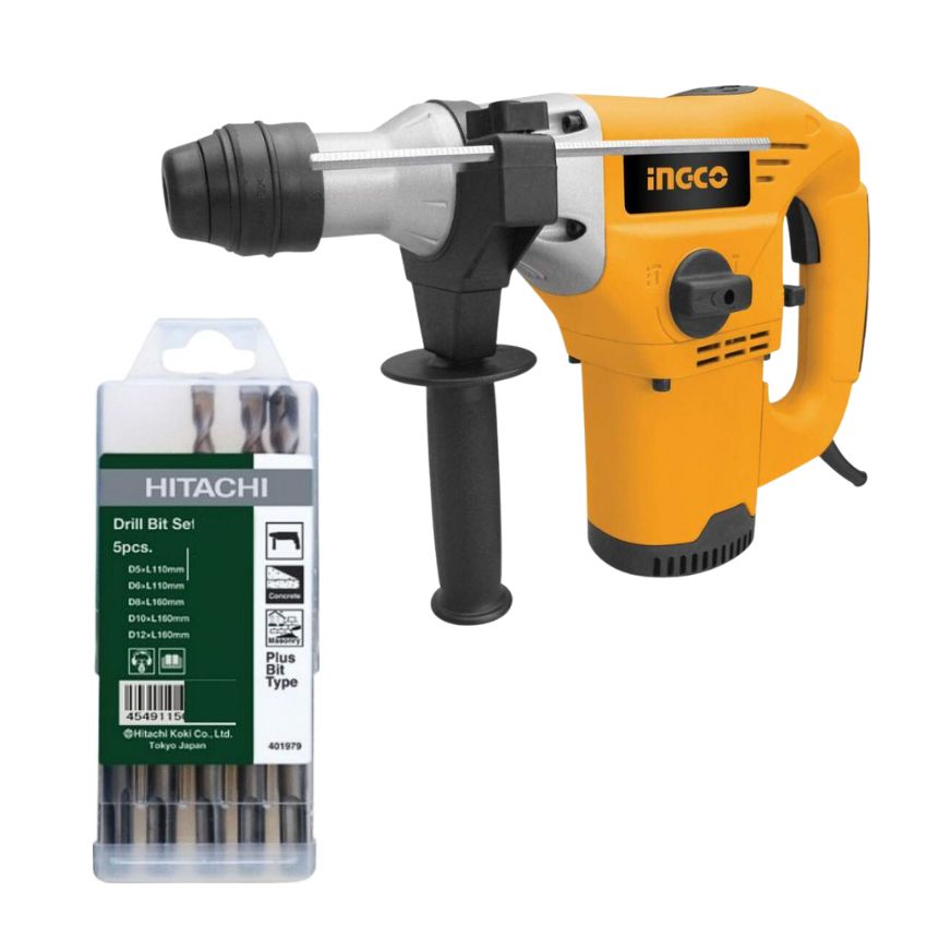 Ingco – Drill Rotary Hammer 1500W BMC with 5 Piece Drill Bit Set