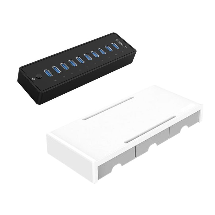 Orico – 3 Drawer Monitor Stand Riser & 10 Port High speed USB 3.0 Hub