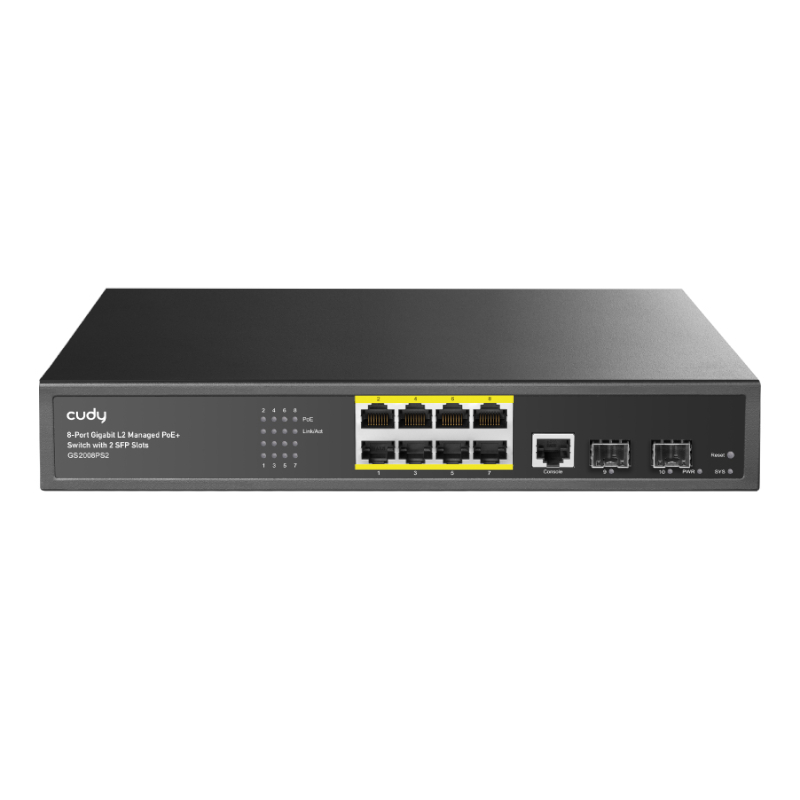 Cudy 8-Port Layer 2 Managed Gigabit PoE+ Switch with 2 Uplink+2 FSP Slots