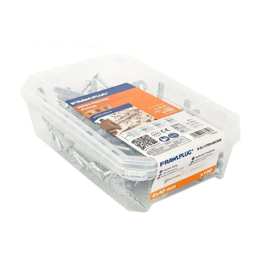 RawlPlug – Nylon Hammer Fixings – 6x40mm – Solid Walls (100)