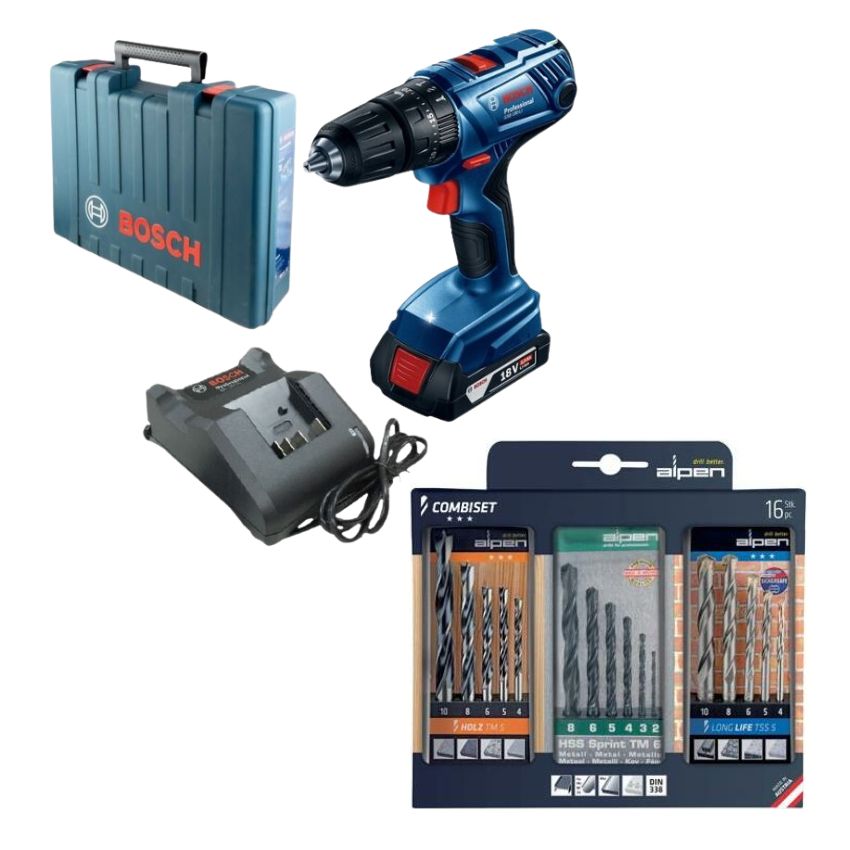 Bosch – 180 – LI Cordless Combo Drill Kit 18V & Alpen Set of 3 Drill Bits