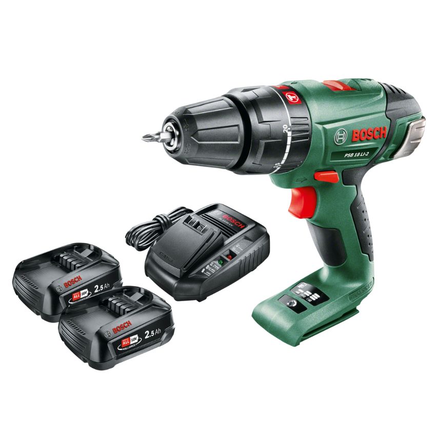Bosch – PSB18-2 LI Impact Drill with Batteries (2 x 2.5Ah) and Charger