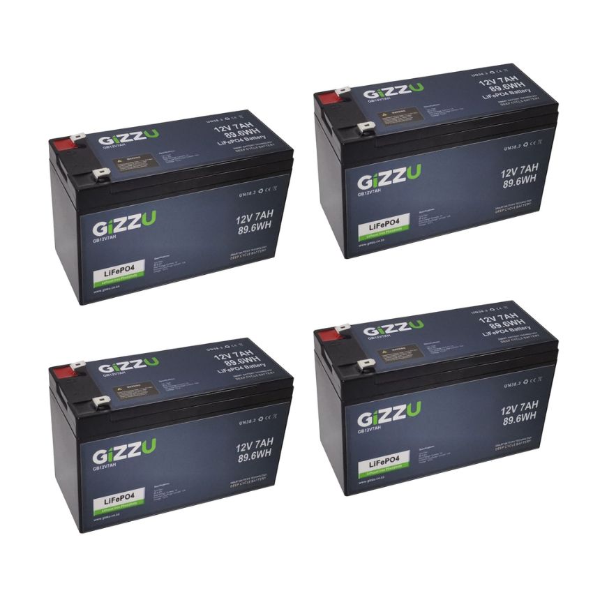 Gizzu – 12V 7Ah Lithium-Ion Battery (Black) – Pack of 4