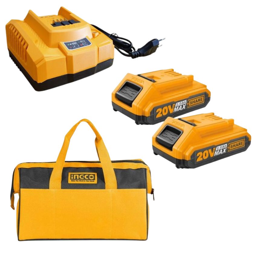Ingco – Fast Intelligent Charger,2 x 2Ah Batteries & 33cm Tool Bag (Yellow)