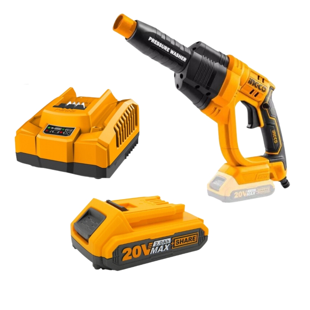 Ingco – Pressure Washer With Accessories and 2.0Ah Battery and Charger