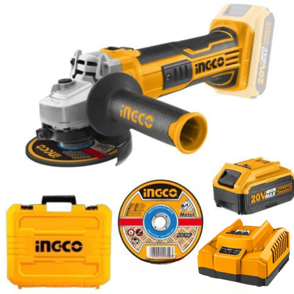 INGCO – Cordless Angle Grinder – 20V – 115mm with Carry Case Kit