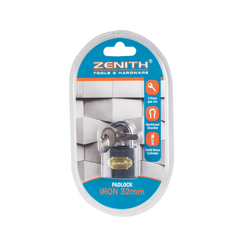 Zenith 32mm Hardened Shackle Iron Padlock with 3 Keys