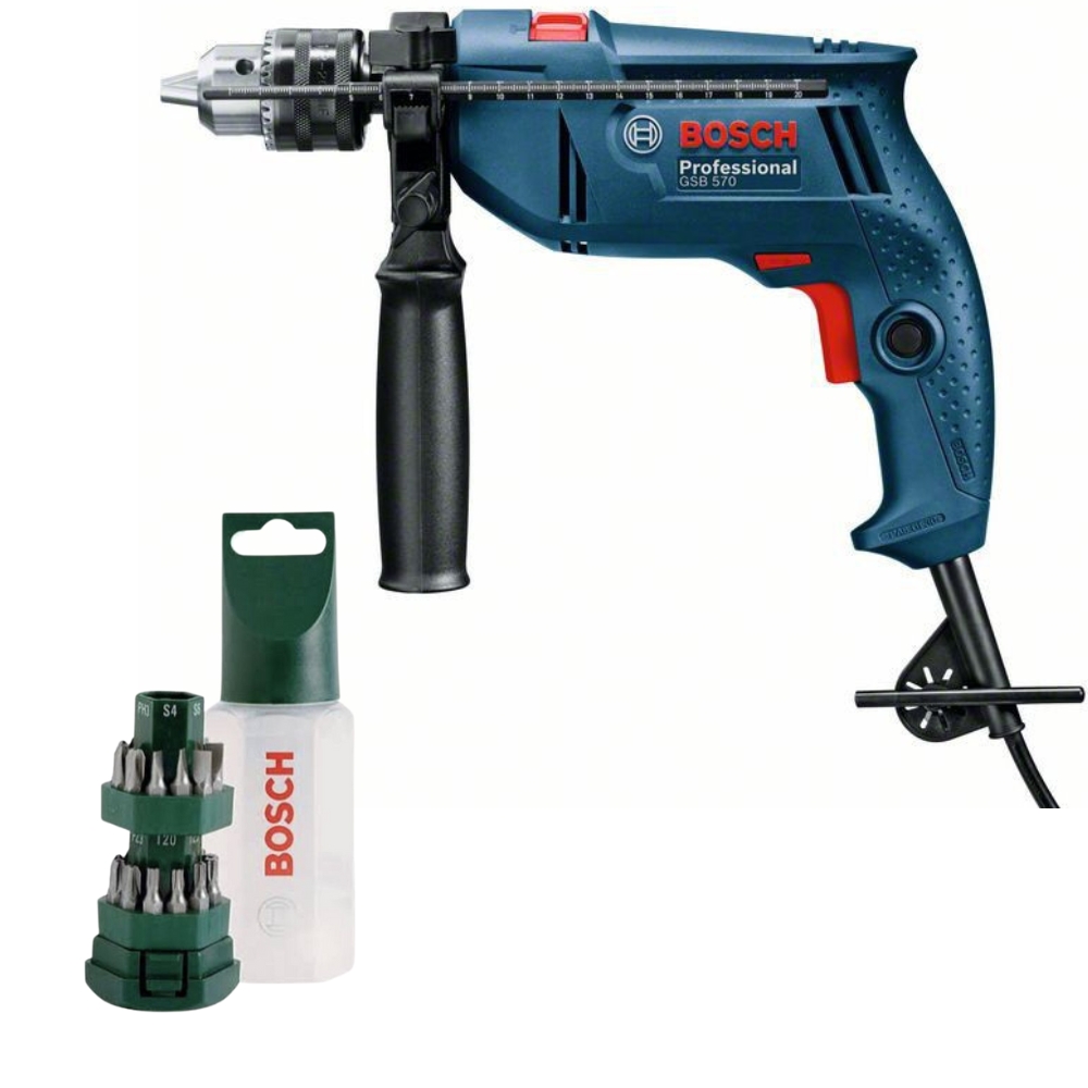 Bosch – Impact Drill (GSB 570) with 24 Piece Screwdriver Dispenser Set