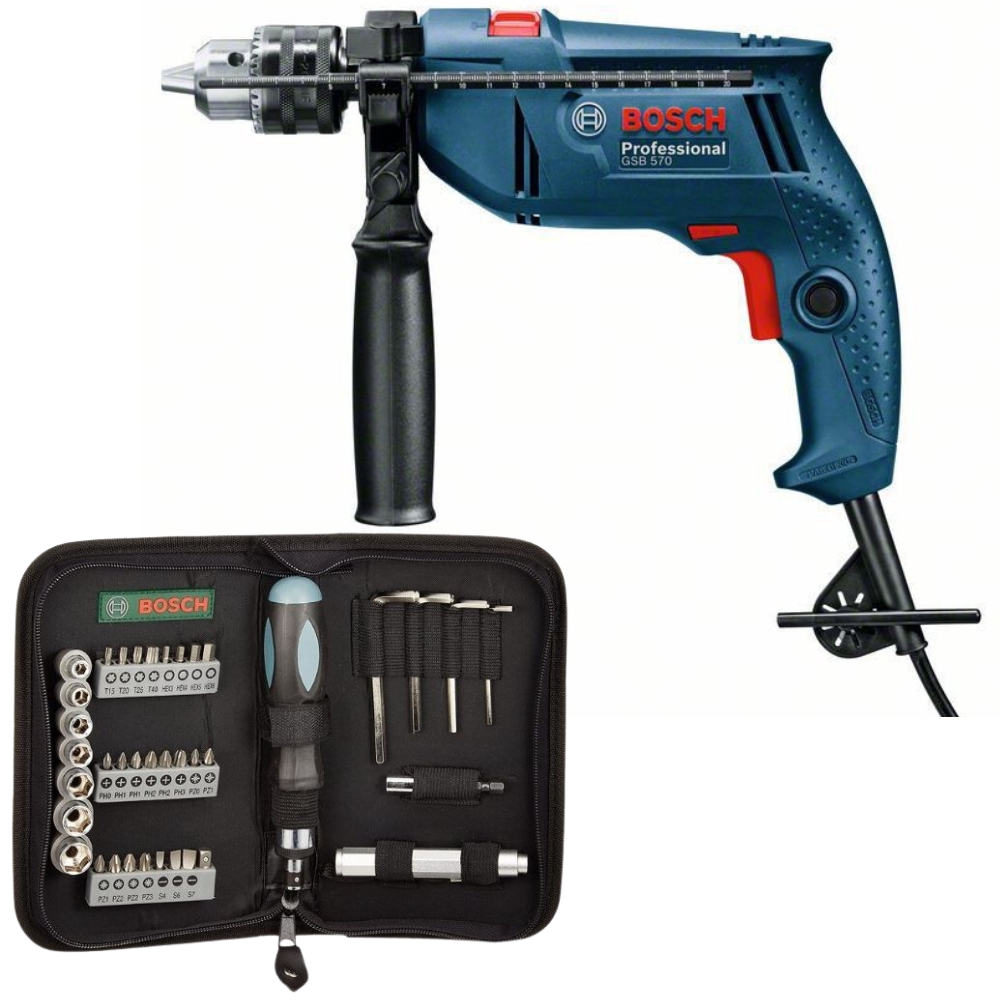 Bosch – Impact Drill (GSB 570) with 38 Piece Mixed Screwdriver Set