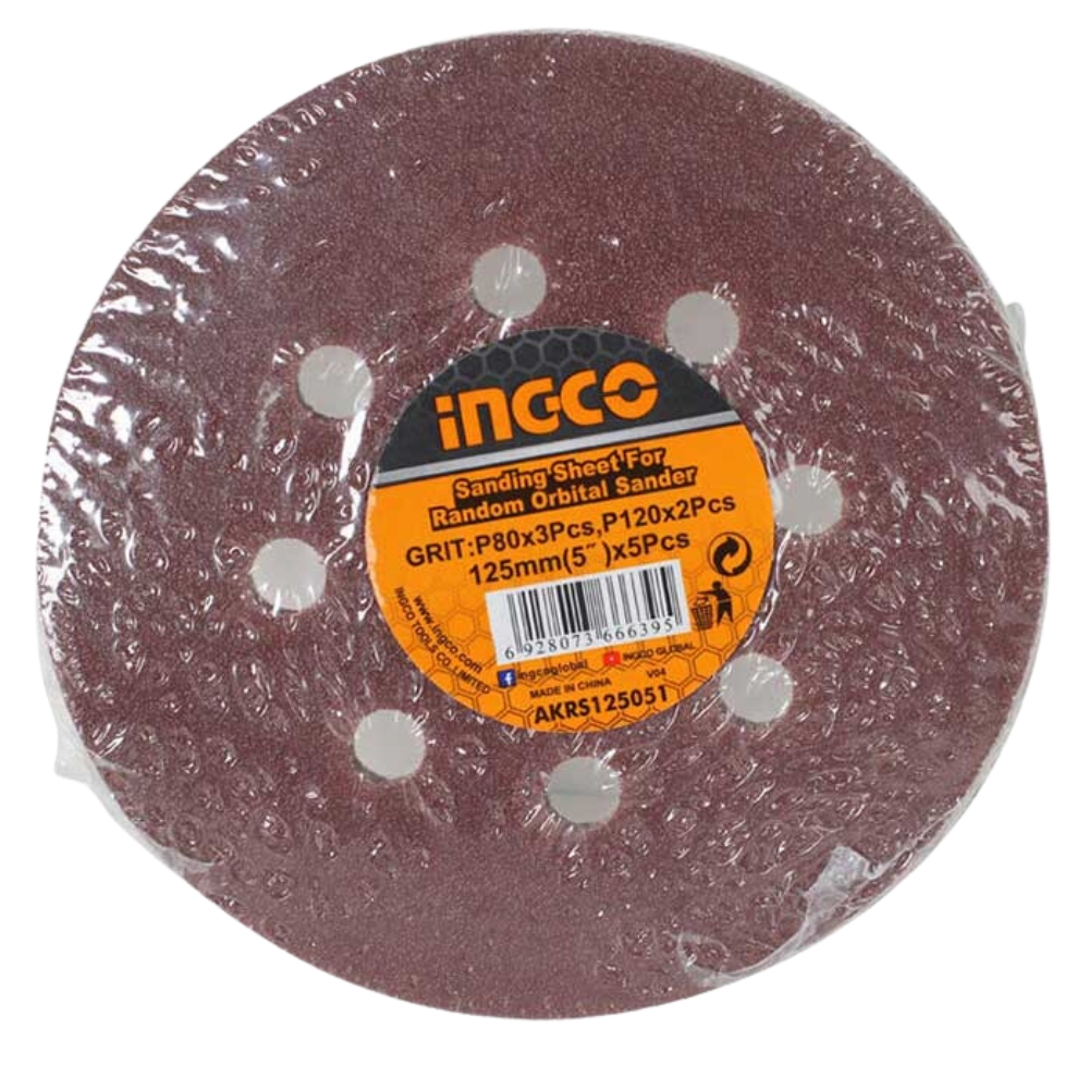 Ingco – Sanding Sheet for Random Orbital Sander (125mm) 5 Pieces