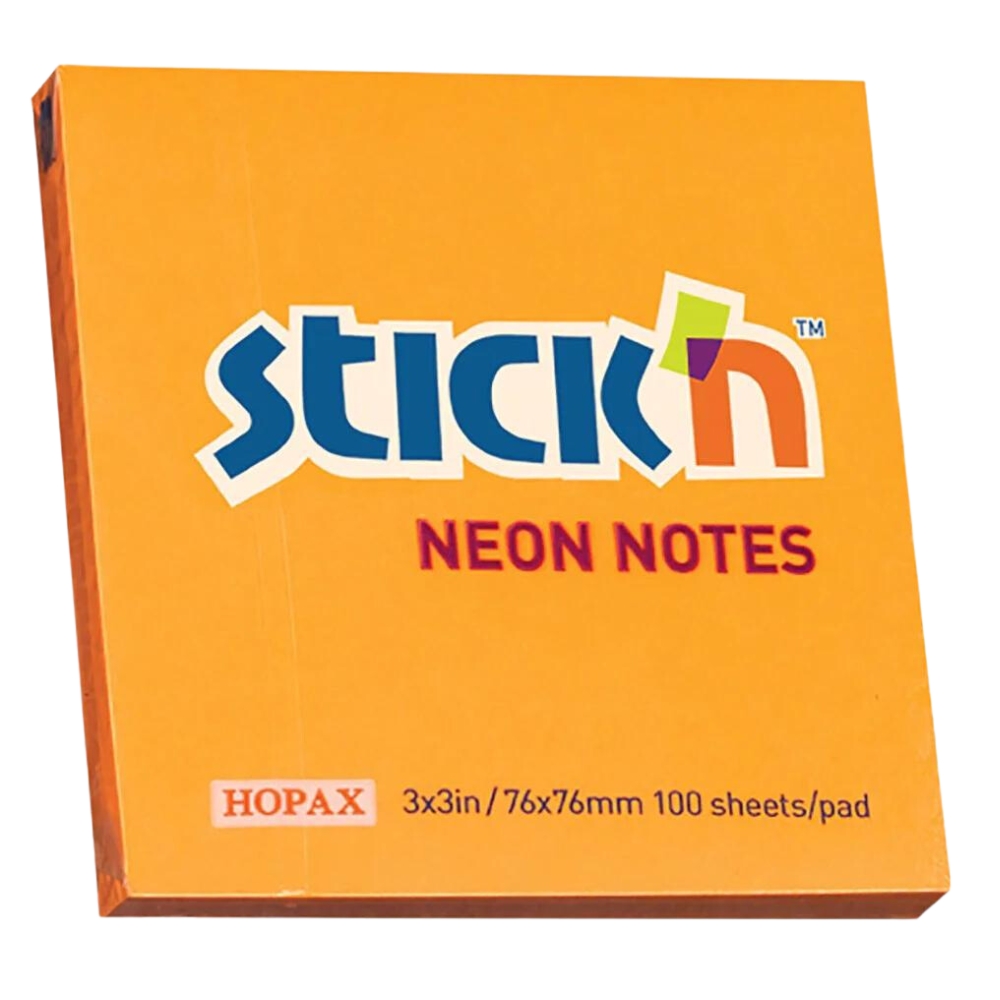 Stick ‘n – Neon Orange Notes 100 Sheet ( Pack 12 ) (76 x 76)