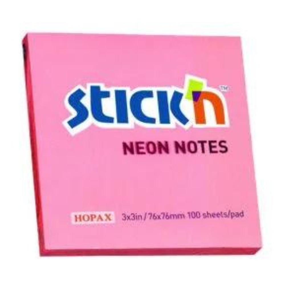Stick ‘n – Neon Pink Notes 100 Sheet (Pack 12 ) (76 x 76)