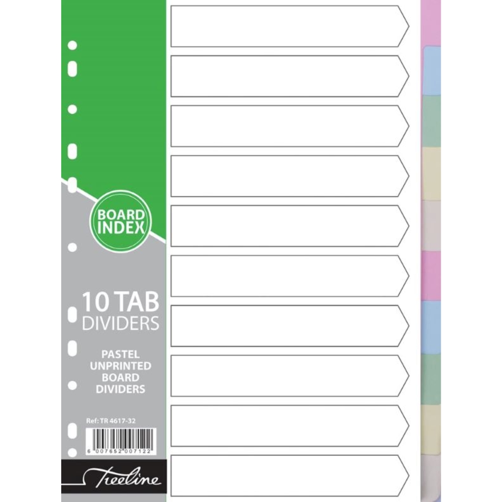 Treeline – 10 Tab Pastel Assorted Board Divider Plain – Pack of 10