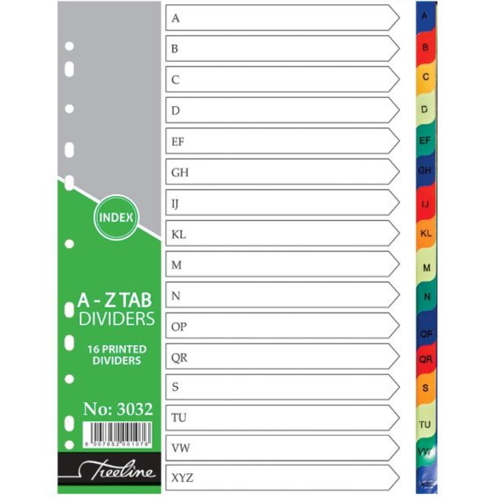 Treeline – A4 Index A – Z Rainbow 16 Part Dividers A4 PVC – Printed 10 Pack
