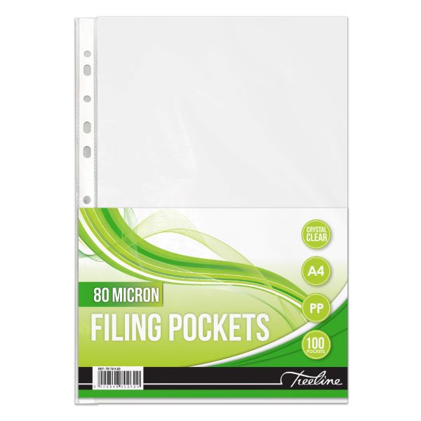 Treeline – A4 PVC Filing Pockets Sleeves 80 Micron, Pack of 100