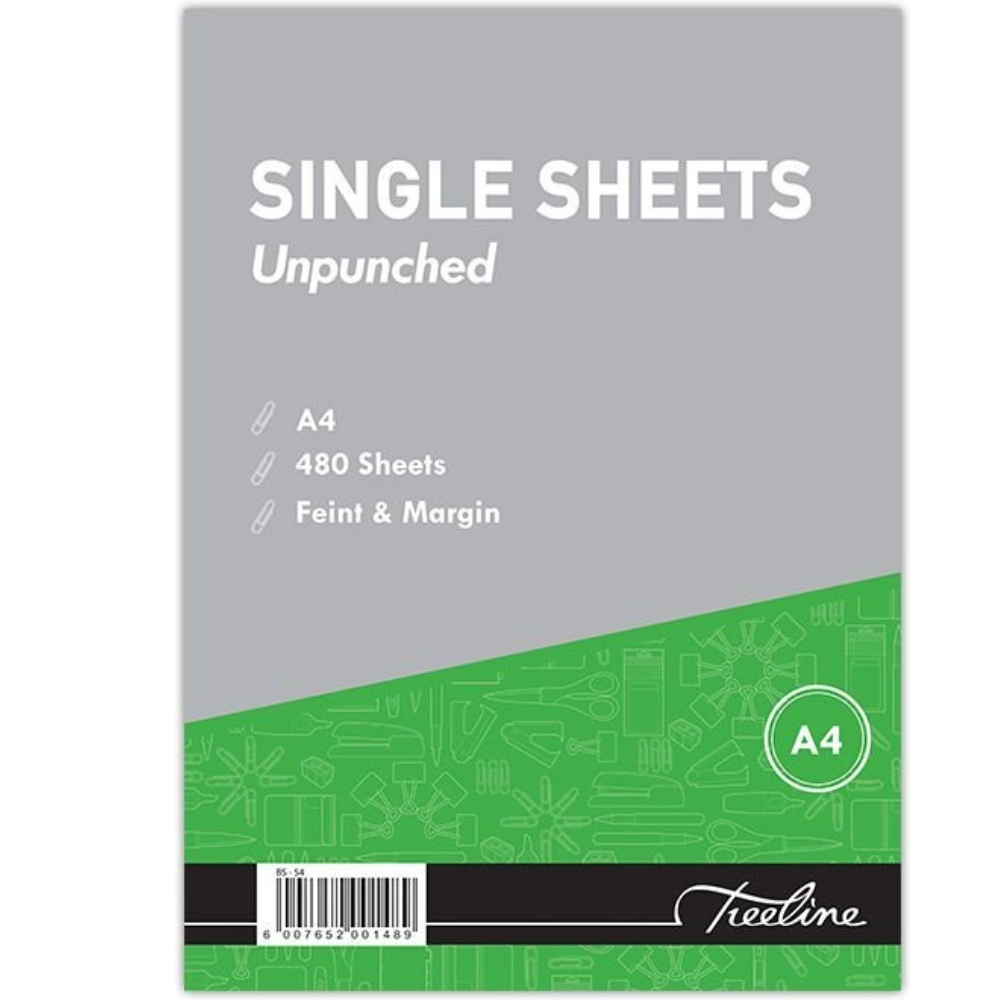 Treeline – Single sheet – Unpunched – Feint/Margin 58gsm (480Sheets)(Box10)