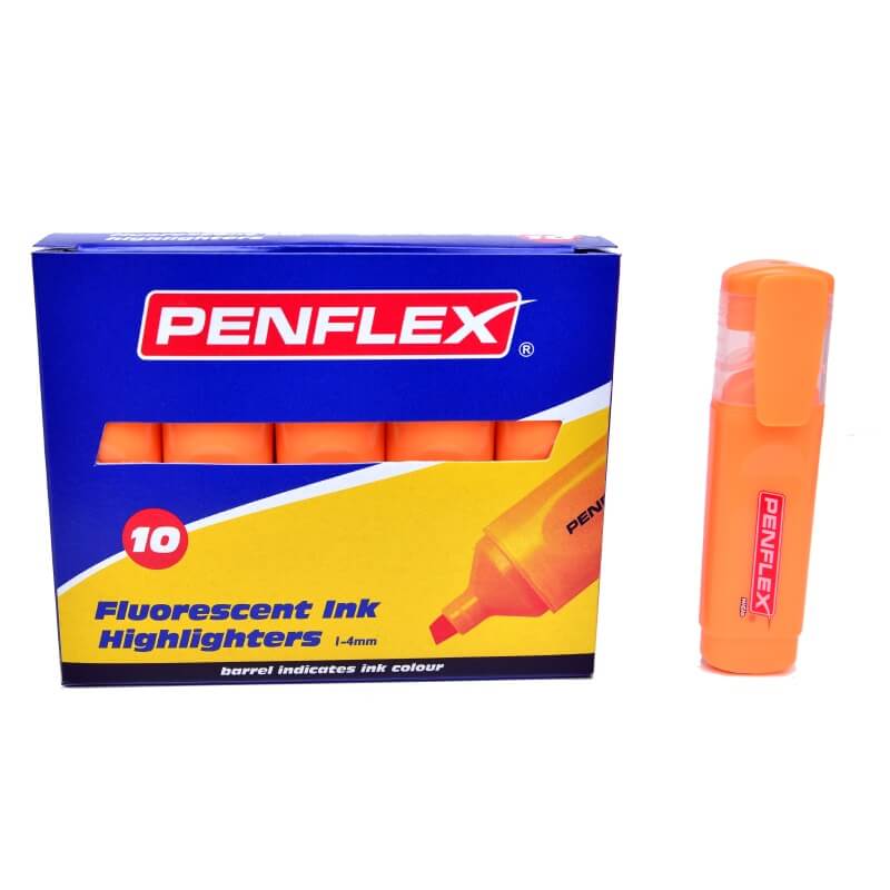 Penflex – Orange Highlighters , Box of 10