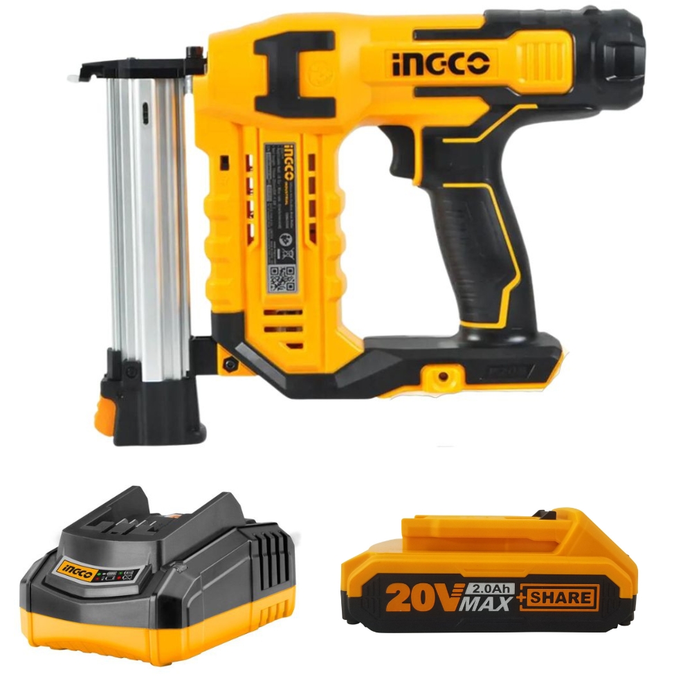 Ingco – Lithium Ion Cordless Brad Nailer with Charger and Battery (2.0Ah)